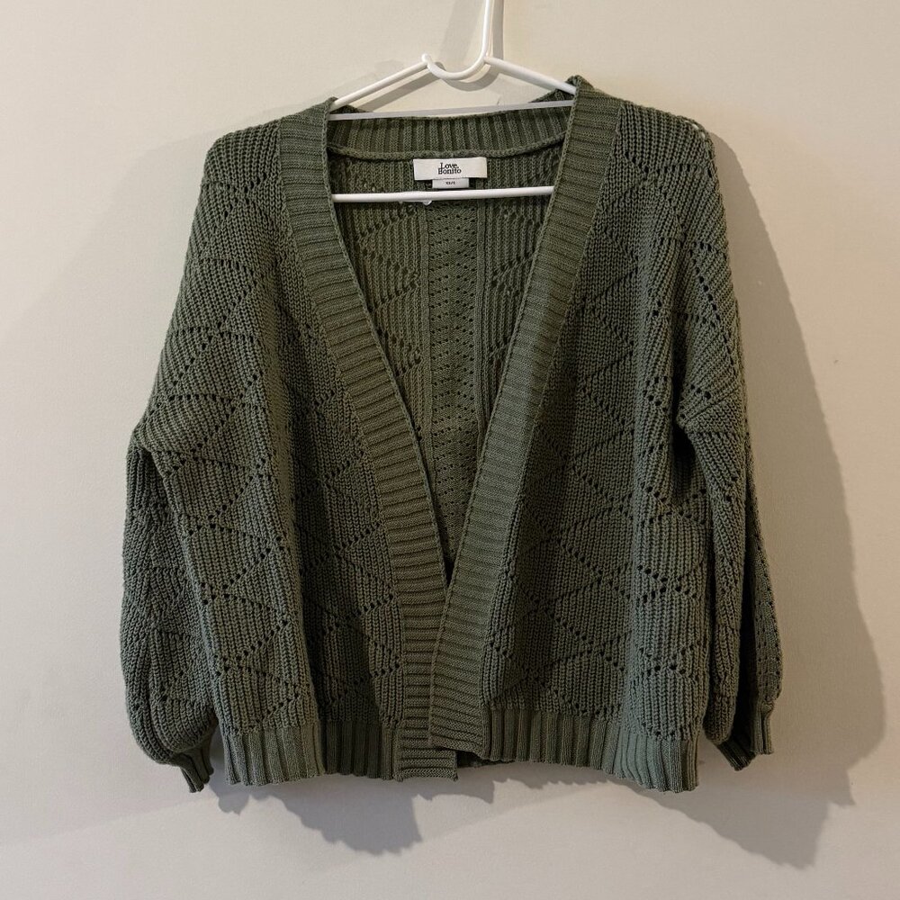 love bonito pointelle knit puff sleeve cardigan
